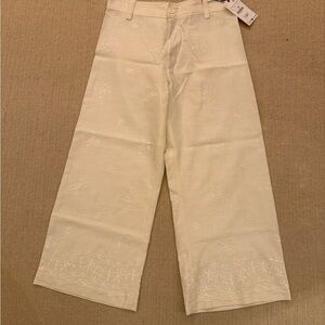 Zara White Embroidered Wide-Leg Pants